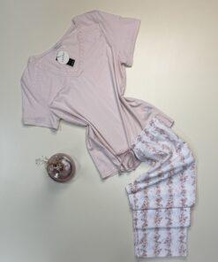 Pyjama haut demi manche en coton " Rose " -TRESS-