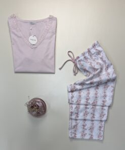 Alternative view of Pyjama haut demi manche en coton " Rose " -TRESS-