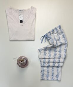 Alternative view of Pyjama haut demi manche en coton " Beige " -TRESS-