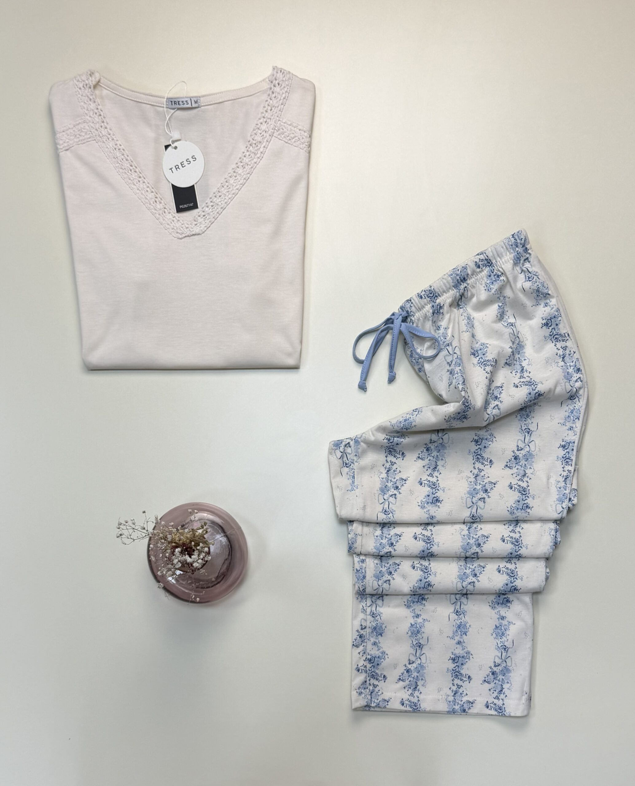 Pyjama haut demi manche en coton " Beige " -TRESS- – Image 2