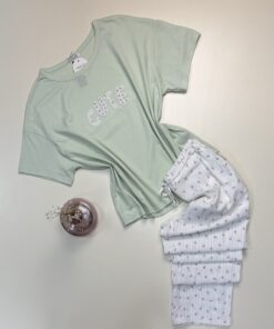 Pyjama haut demi manche en coton " Vert " -TRESS-