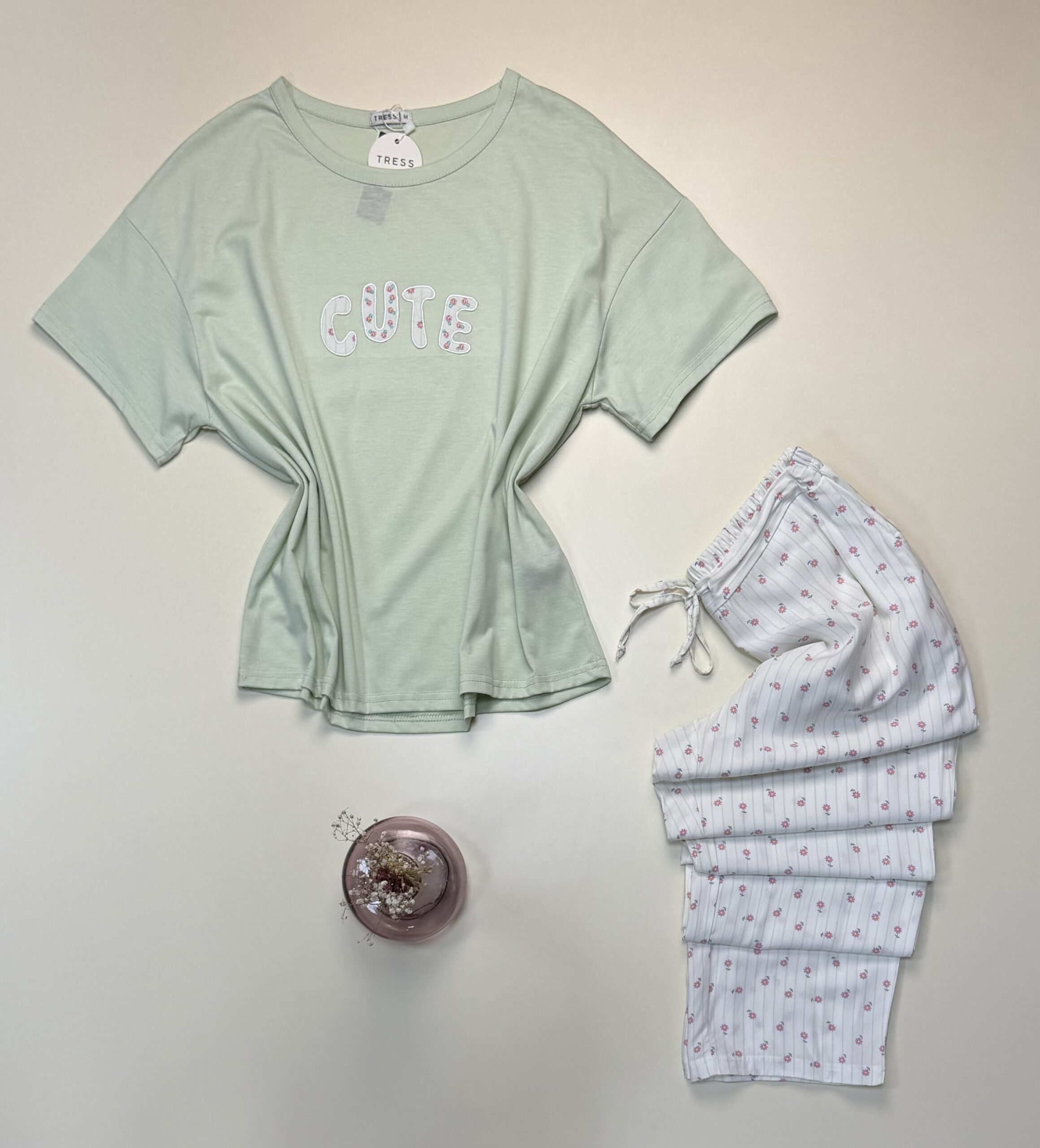 Pyjama haut demi manche en coton " Vert " -TRESS- – Image 3