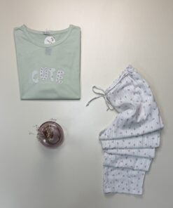 Alternative view of Pyjama haut demi manche en coton " Vert " -TRESS-