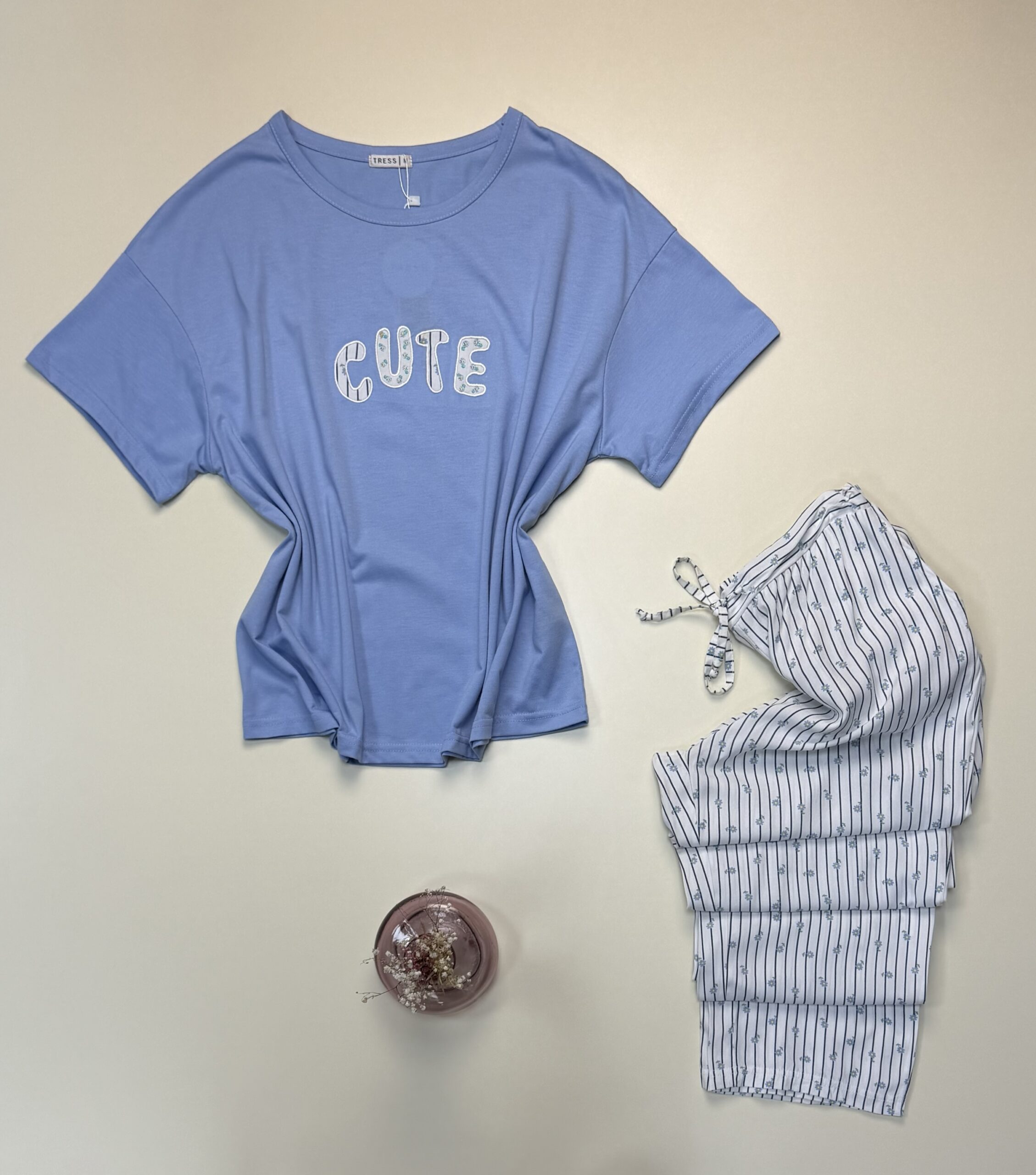 Pyjama haut demi manche en coton " Bleu " -TRESS- – Image 3