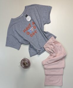 Pyjama haut demi manche en coton -Tress- " Gris "
