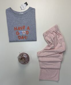 Alternative view of Pyjama haut demi manche en coton -Tress- " Gris "
