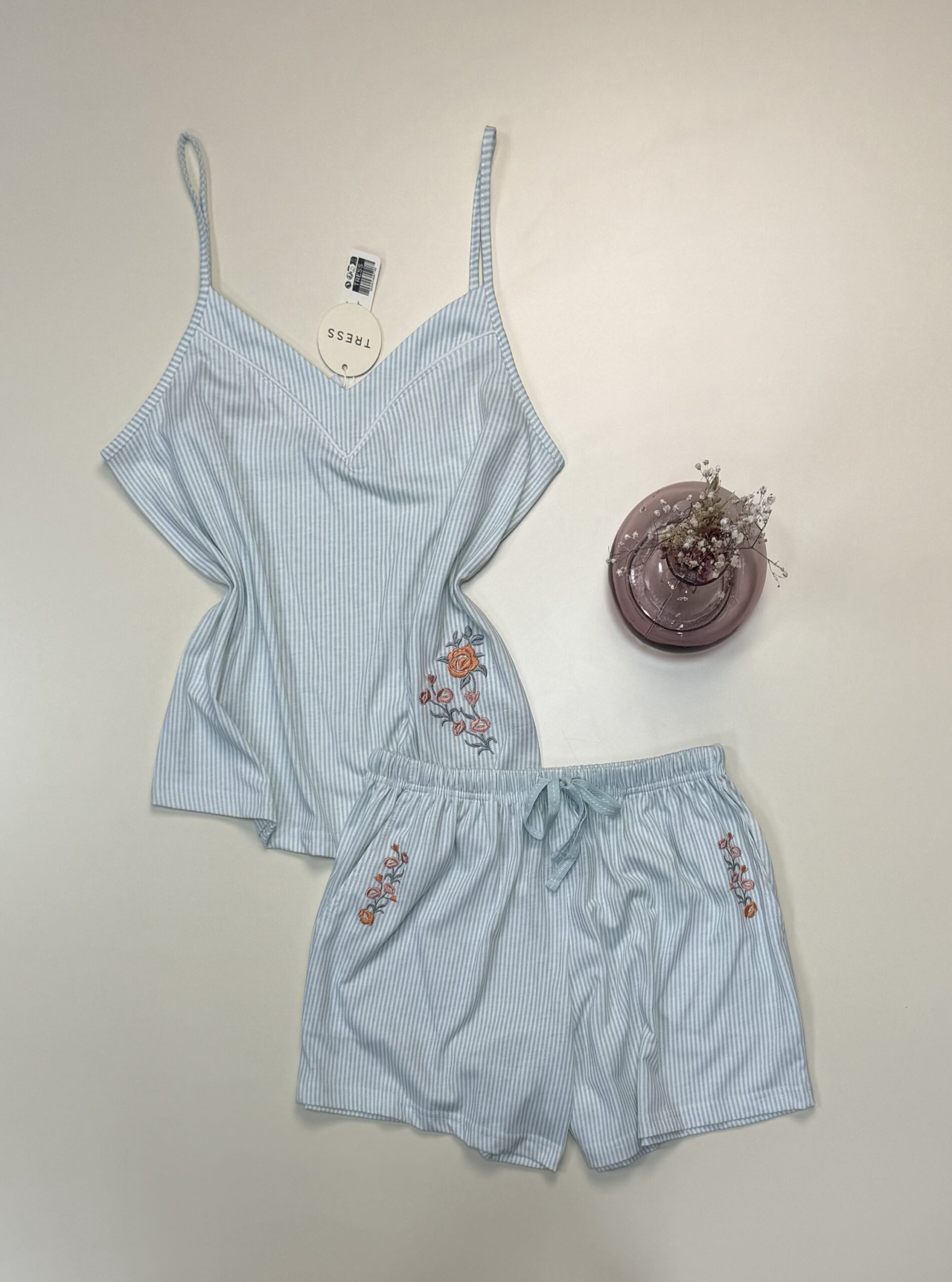 Short bustier en coton " Vert à rayures " -TRESS-