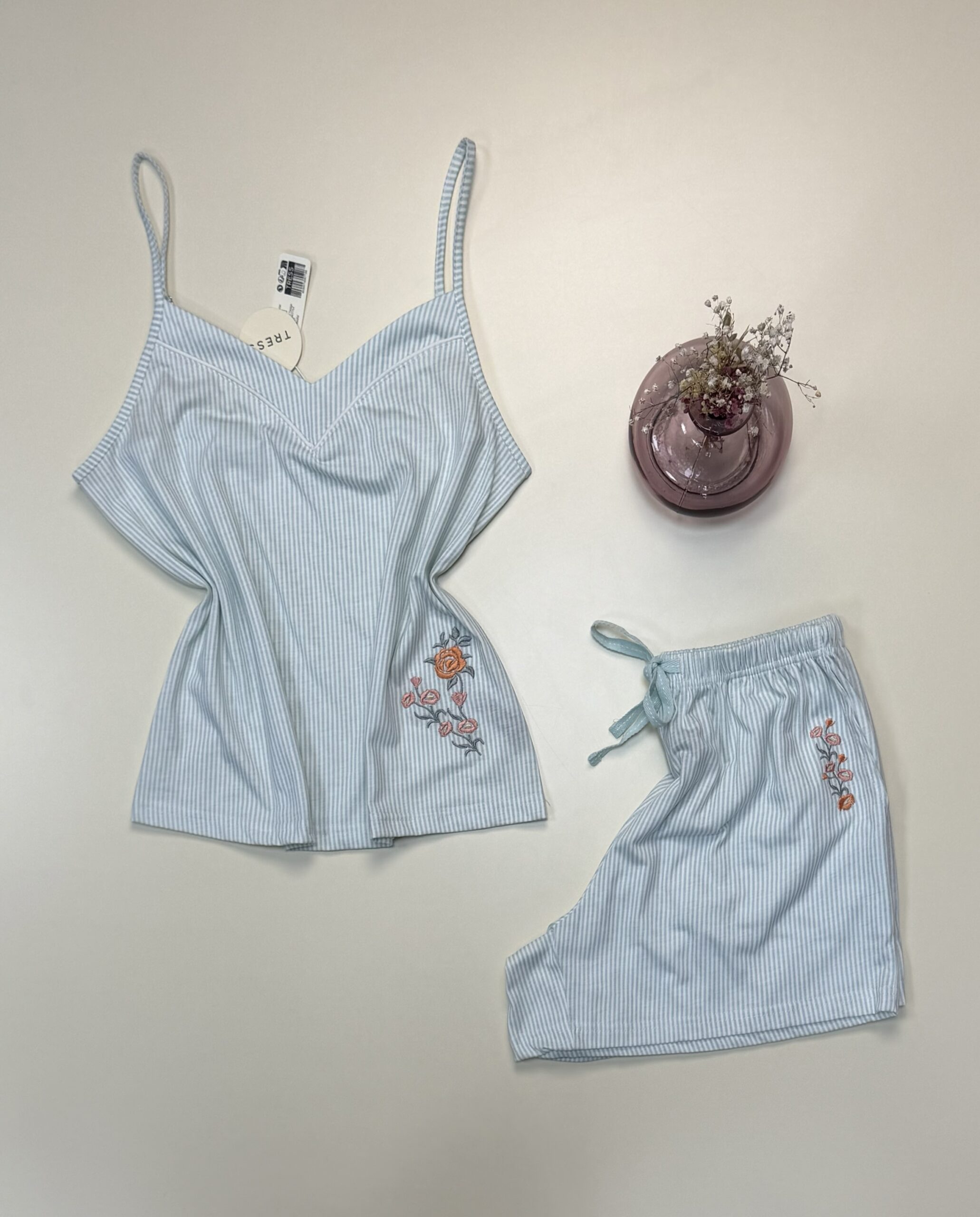 Short bustier en coton " Vert à rayures " -TRESS- – Image 3