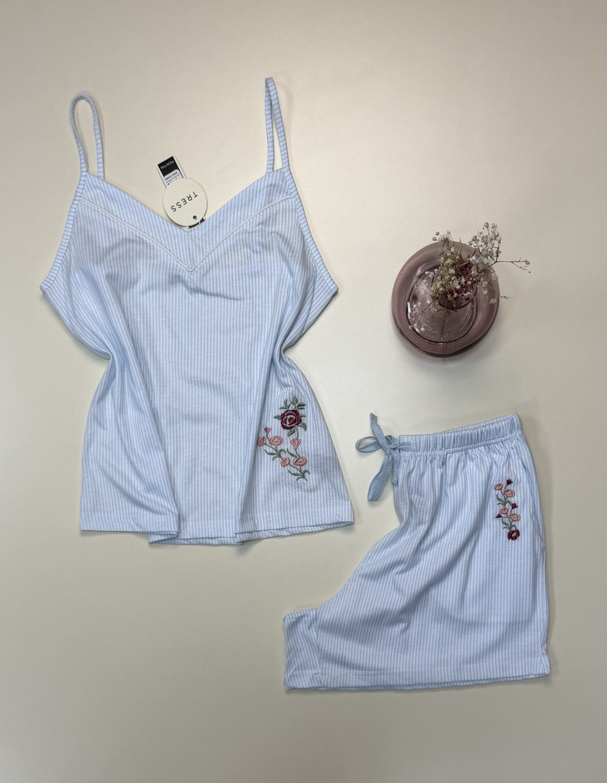 Short bustier en coton " Bleu à rayures " -TRESS- – Image 3