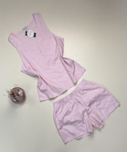 Alternative view of Pyjama short Tress 100% Coton " Rose "