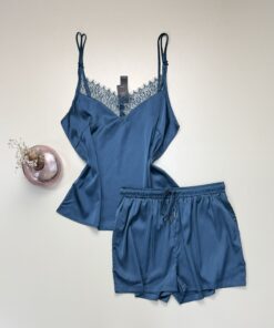 Short bustier en satin " Bleu vert "