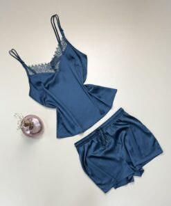 Alternative view of Short bustier en satin " Bleu vert "