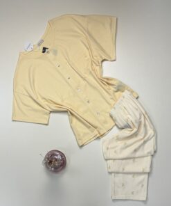 Pyjama boutonné demi manche - Tress - coton " Jaune "