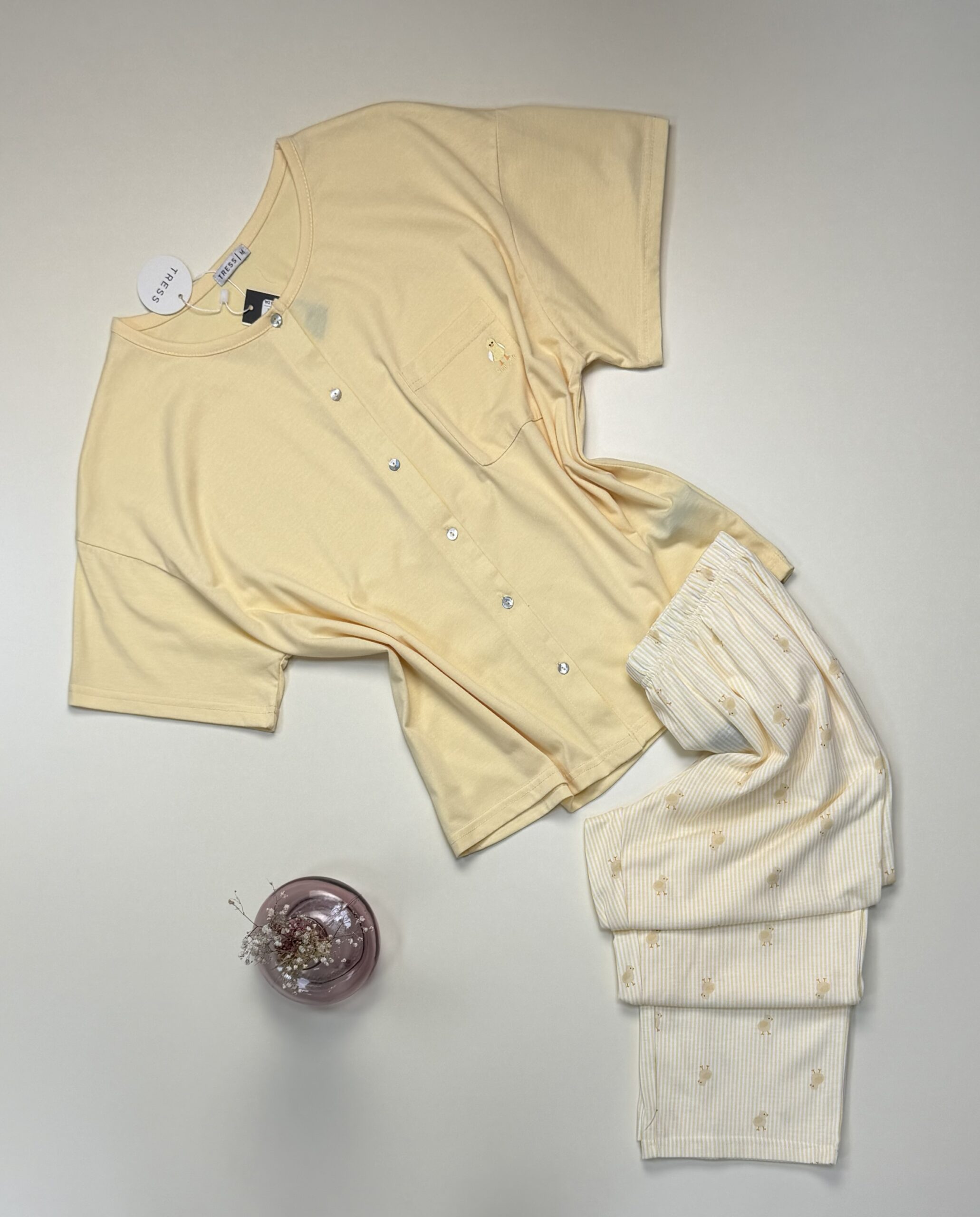 Pyjama boutonné demi manche - Tress - coton " Jaune "