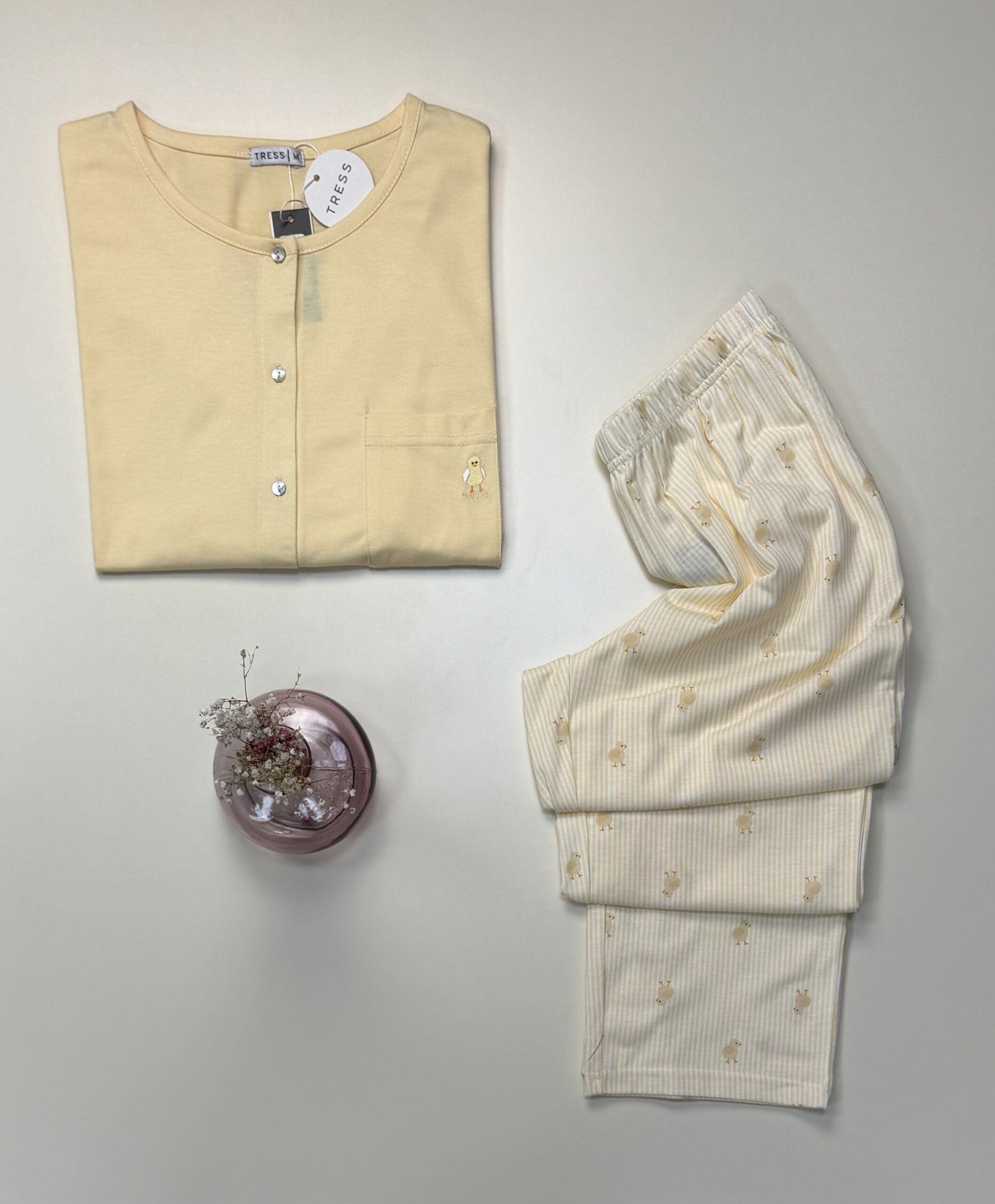 Pyjama boutonné demi manche - Tress - coton " Jaune " – Image 2