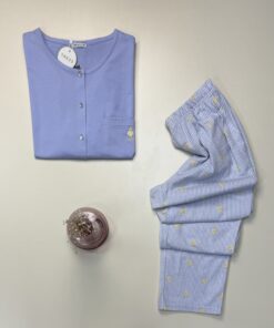 Alternative view of Pyjama boutonné haut demi manche - Tress - coton  " Bleu "