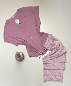 Pyjama boutonné haut demi manche - Tress -  " Bois de rose "