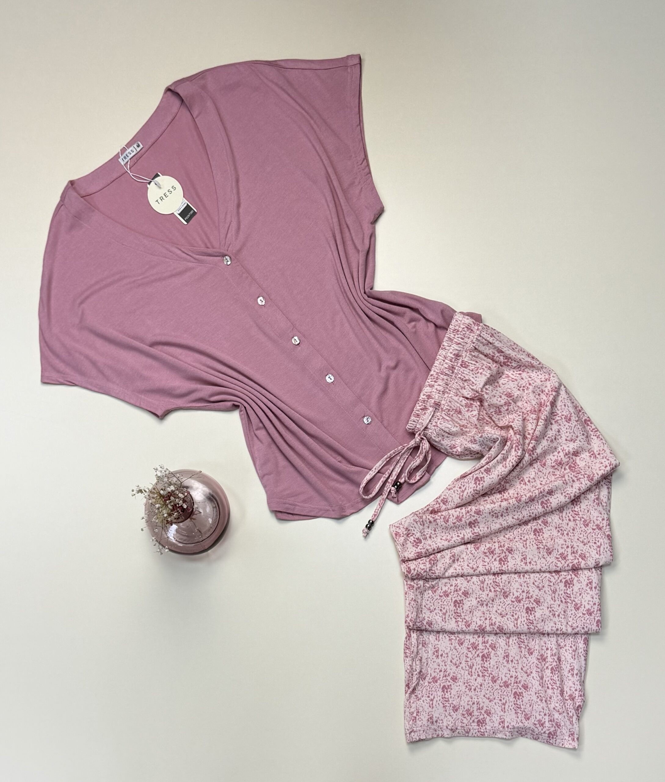 Pyjama boutonné haut demi manche - Tress - " Bois de rose "