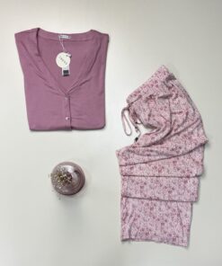 Alternative view of Pyjama boutonné haut demi manche - Tress -  " Bois de rose "