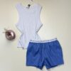Pyjama short bustier  en coton " bleu " -TRESS-