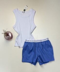 Pyjama short bustier  en coton " bleu " -TRESS-
