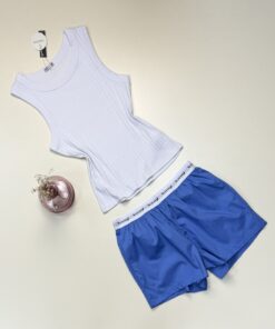Alternative view of Pyjama short bustier  en coton " bleu " -TRESS-