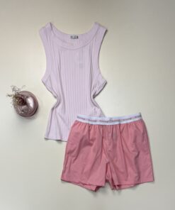 Pyjama short bustier en coton" Rose " -TRESS-