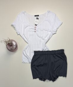 Pyjama Short haut demi manche en coton -Tress- " Blanc "