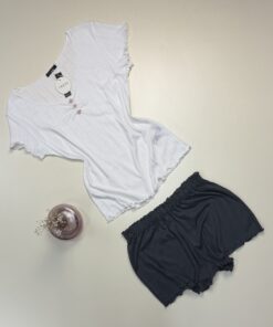 Alternative view of Pyjama Short haut demi manche en coton -Tress- " Blanc "