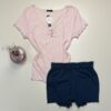 Pyjama Short haut demi manche en coton -Tress- " Rose "