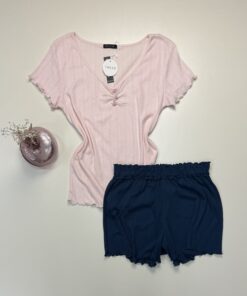 Pyjama Short haut demi manche en coton -Tress- " Rose "