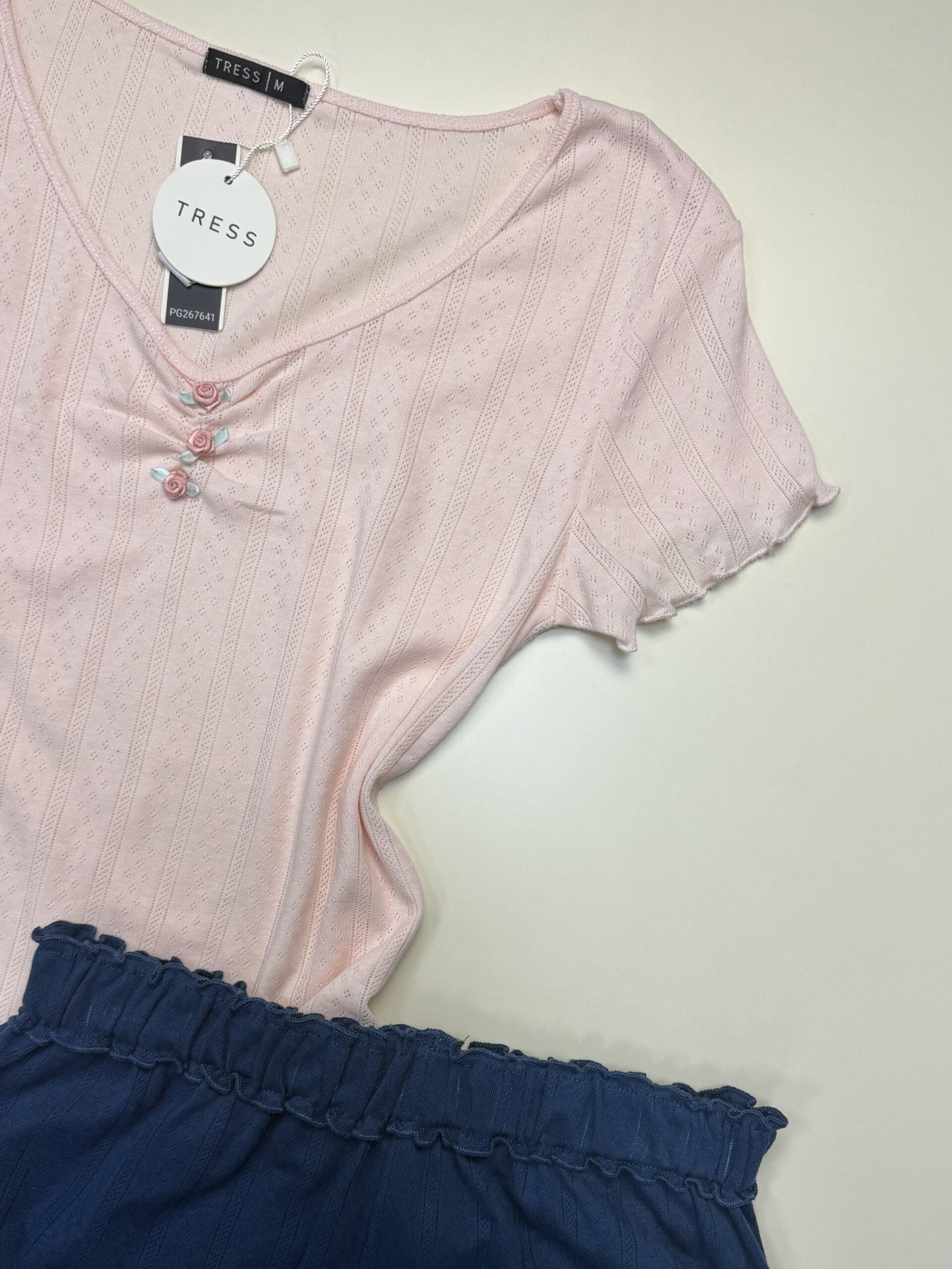 Pyjama Short haut demi manche en coton -Tress- " Rose " – Image 3