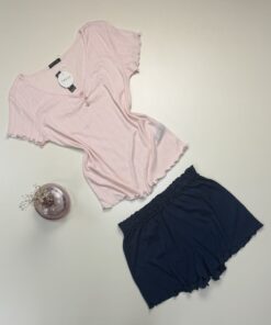 Alternative view of Pyjama Short haut demi manche en coton -Tress- " Rose "