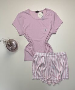 Pyjama short bas en satin -Tress- " Rose "