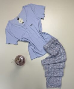 Pyjama pantalon haut demi manche -Tress-  " Bleu "