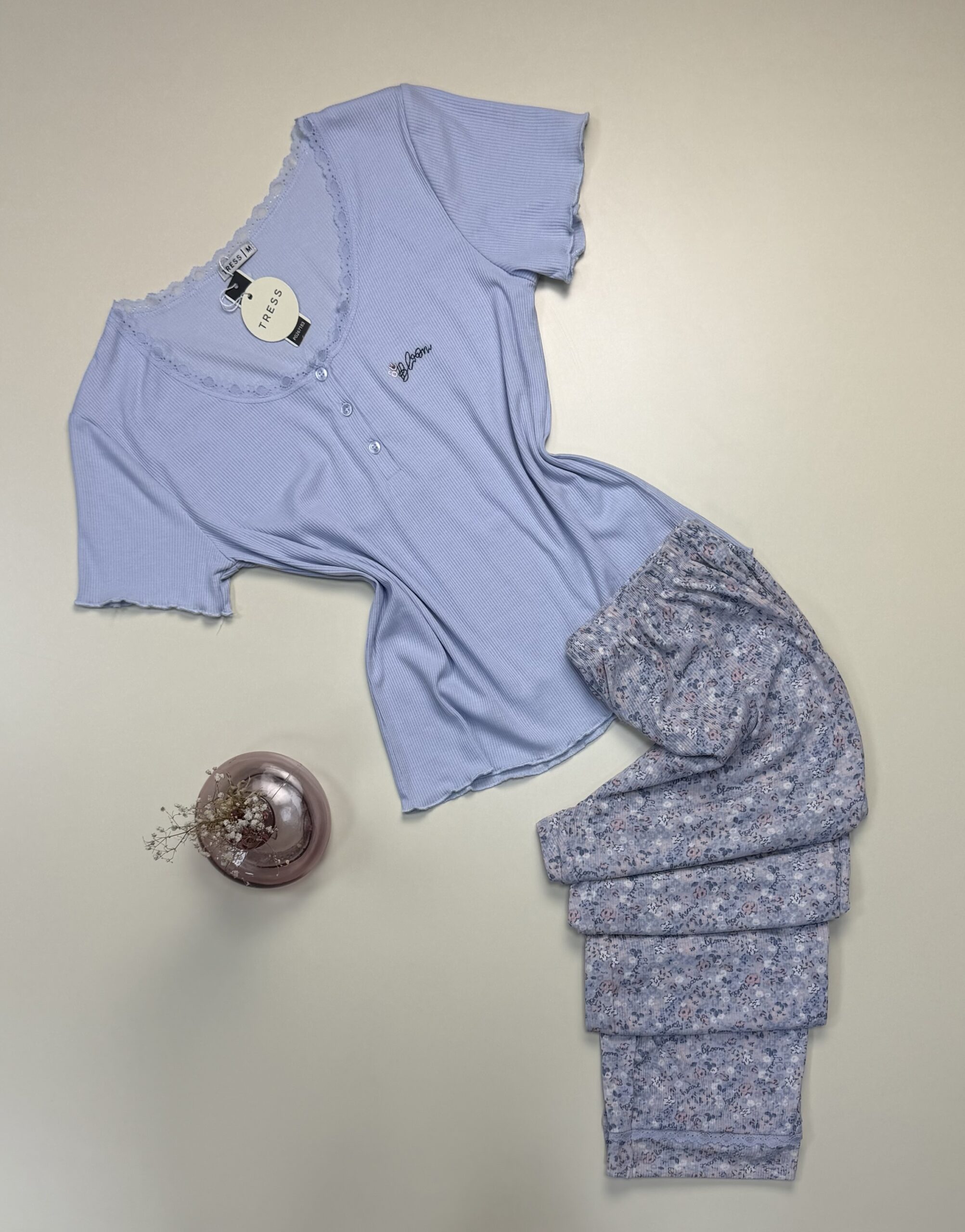 Pyjama pantalon haut demi manche -Tress- " Bleu "
