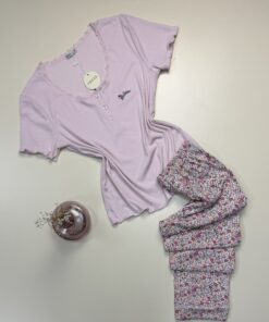 Pyjama pantalon haut demi manche -Tress-  " Rose "
