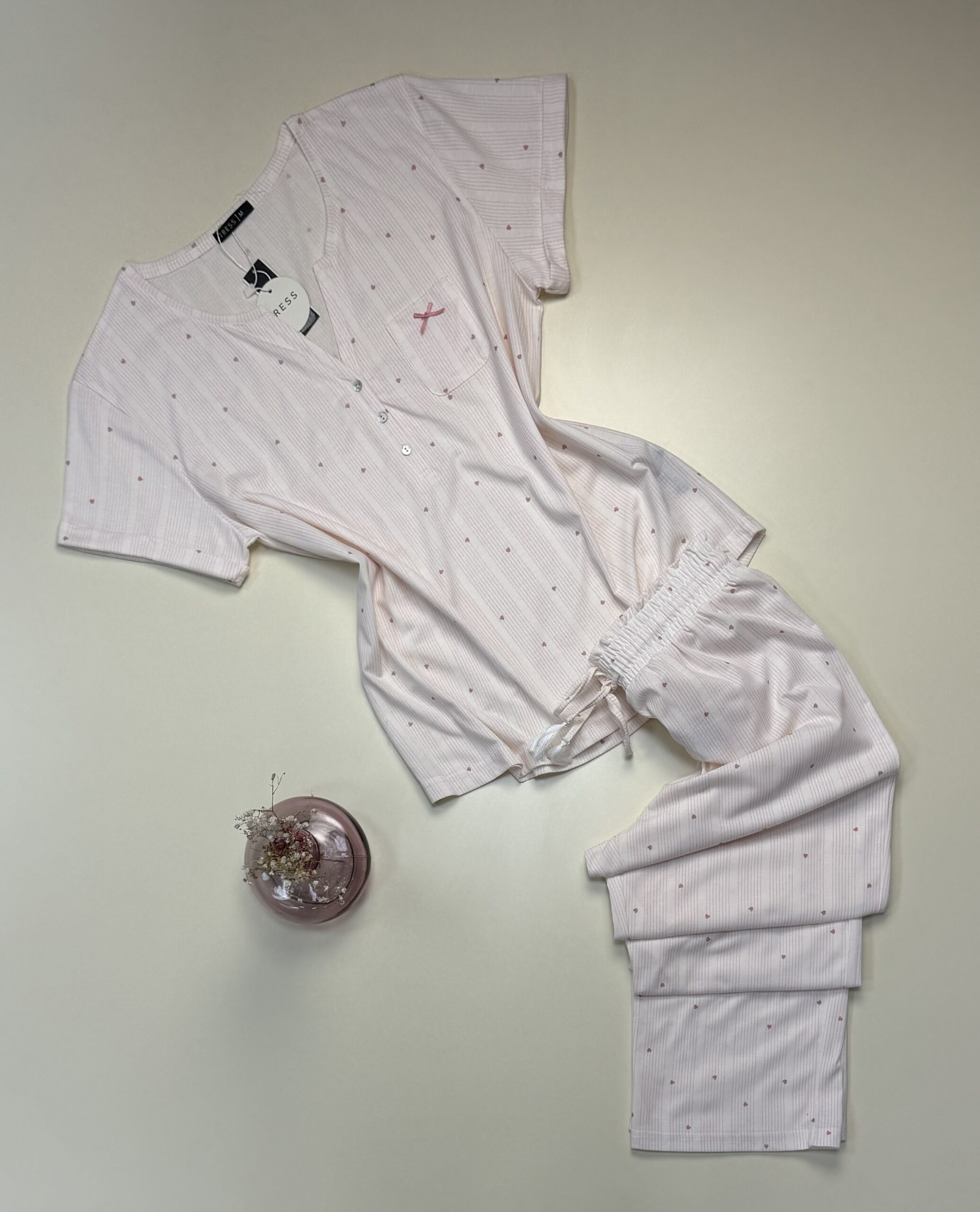 Pyjama pantalon haut demi manche -Tress- Coton " Rose "