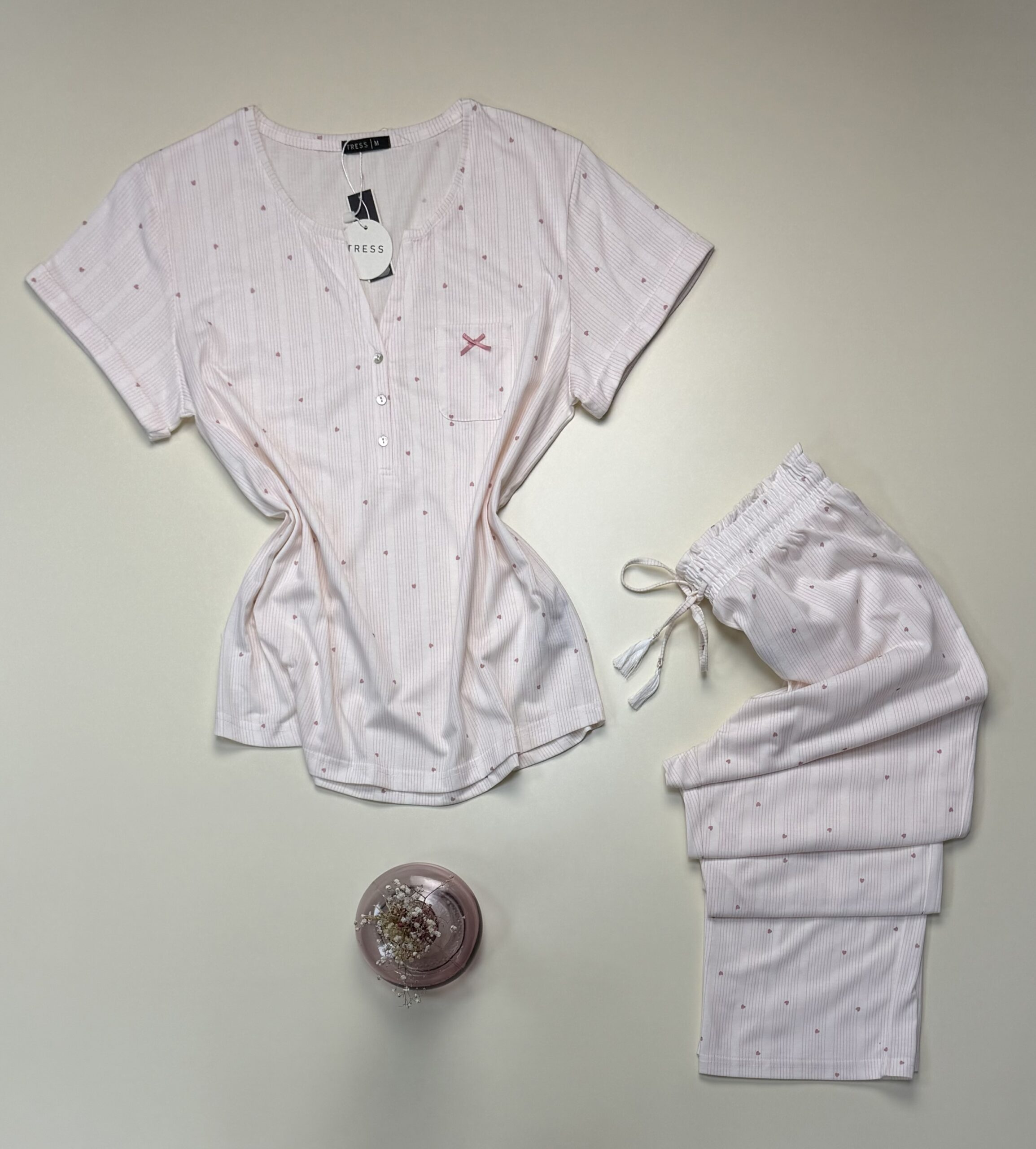 Pyjama pantalon haut demi manche -Tress- Coton " Rose " – Image 3