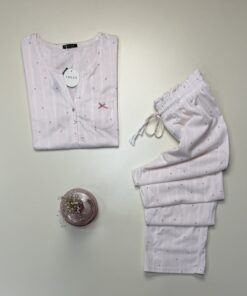 Alternative view of Pyjama pantalon haut demi manche -Tress- Coton " Rose "