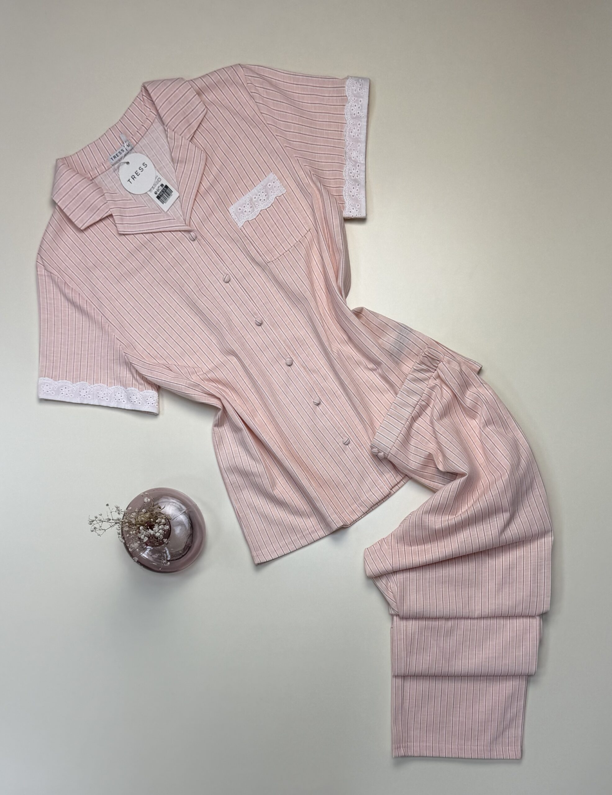 Pyjama boutonné  -Tress- Coton  » rose « 