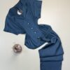 Pyjama boutonné en satin haut demi manche " Bleu " -TRESS-