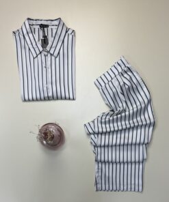 Alternative view of Pyjama boutonné en satin haut demi manche " Blanc à rayures " -TRESS-