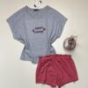 Pyjama short haut demi manche en coton " Gris " -TRESS-