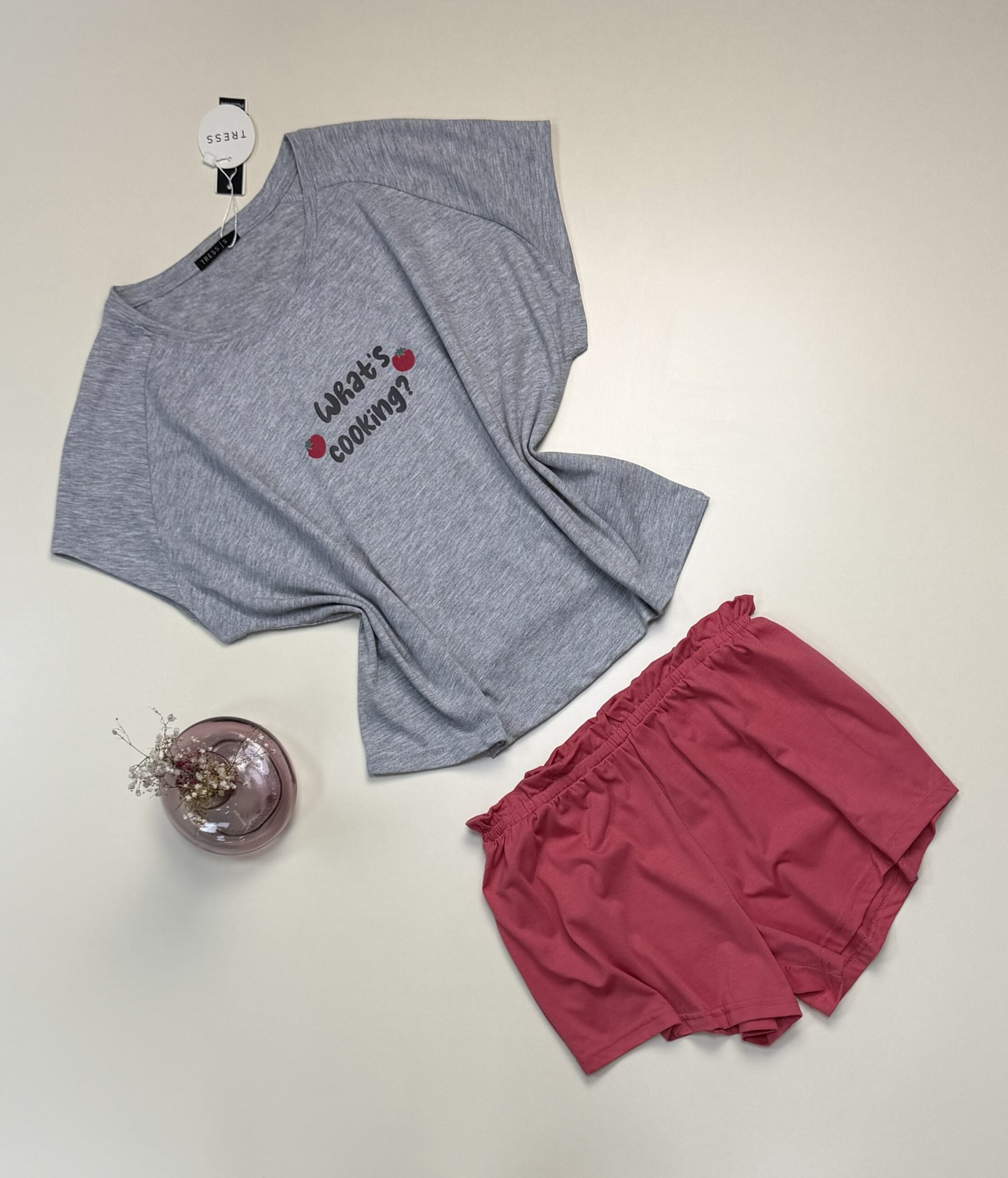 Pyjama short haut demi manche en coton " Gris " -TRESS- – Image 2