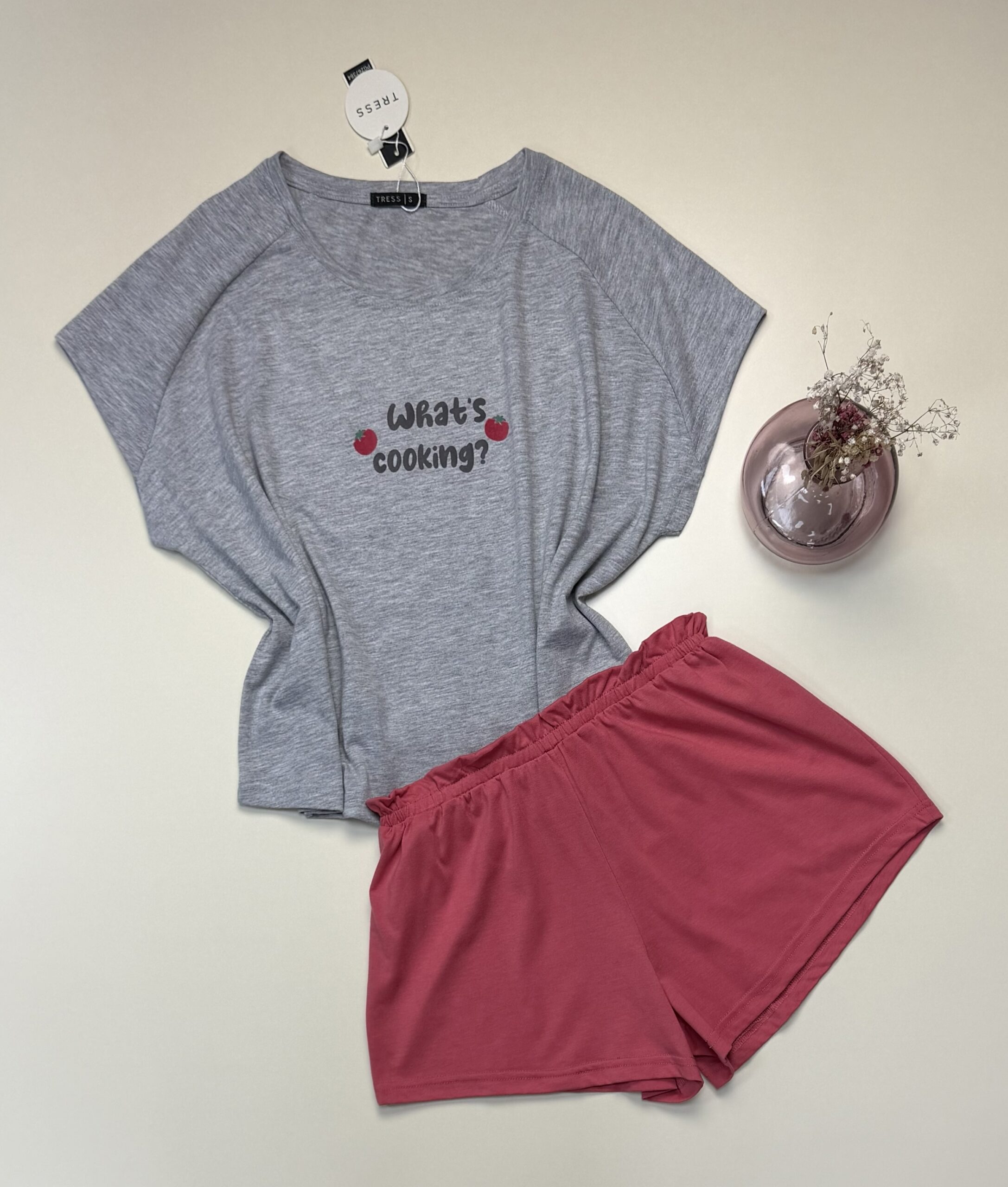 Pyjama short haut demi manche en coton " Gris " -TRESS- – Image 3