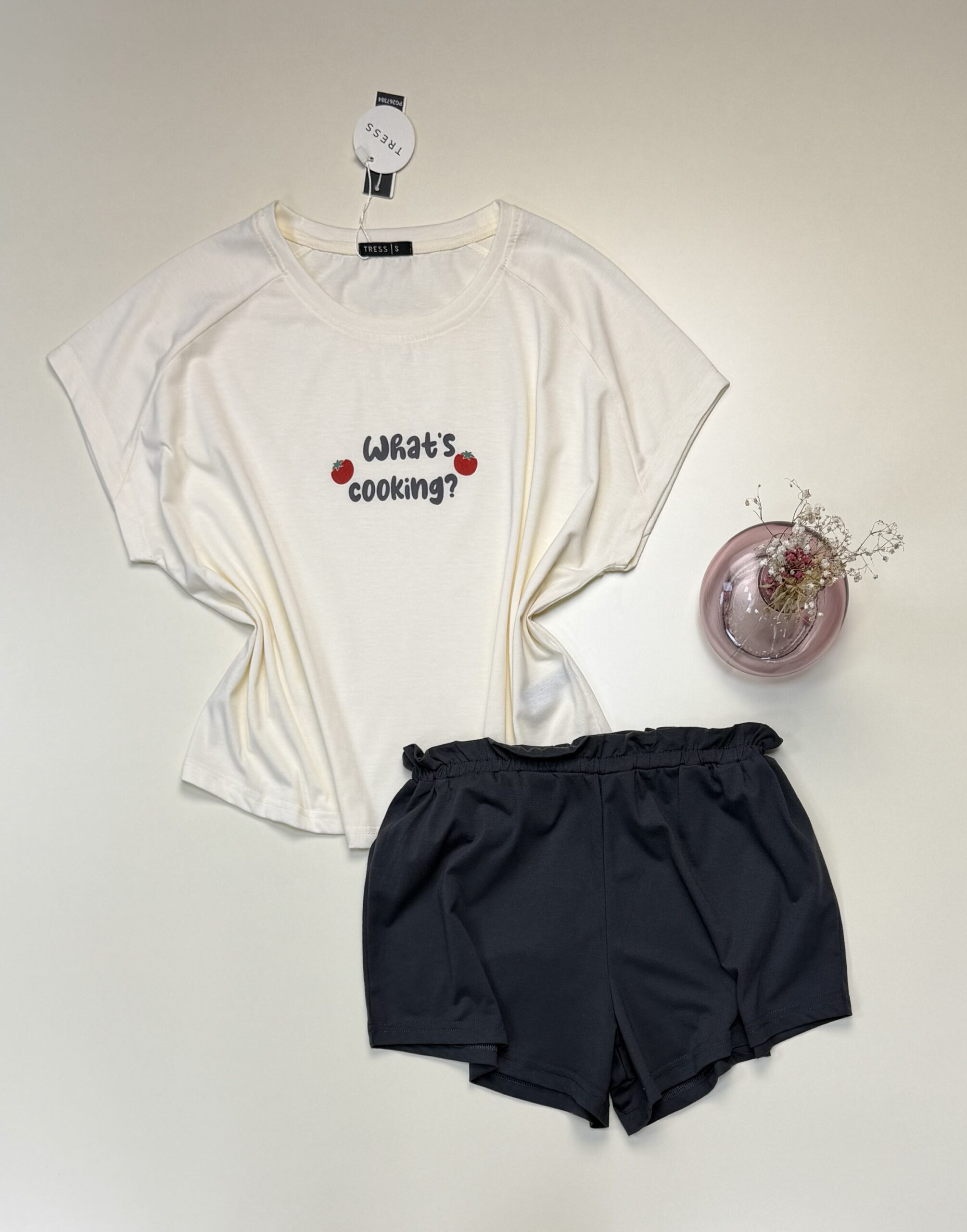 Pyjama short haut demi manche en coton  » Blanc  » -TRESS-