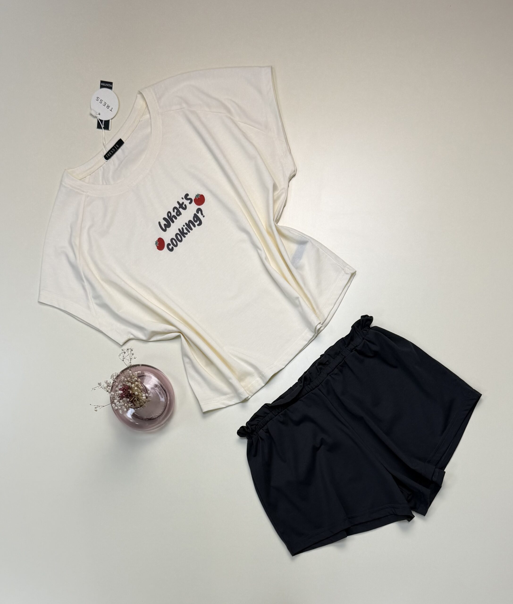 Pyjama short haut demi manche en coton " Blanc " -TRESS- – Image 2