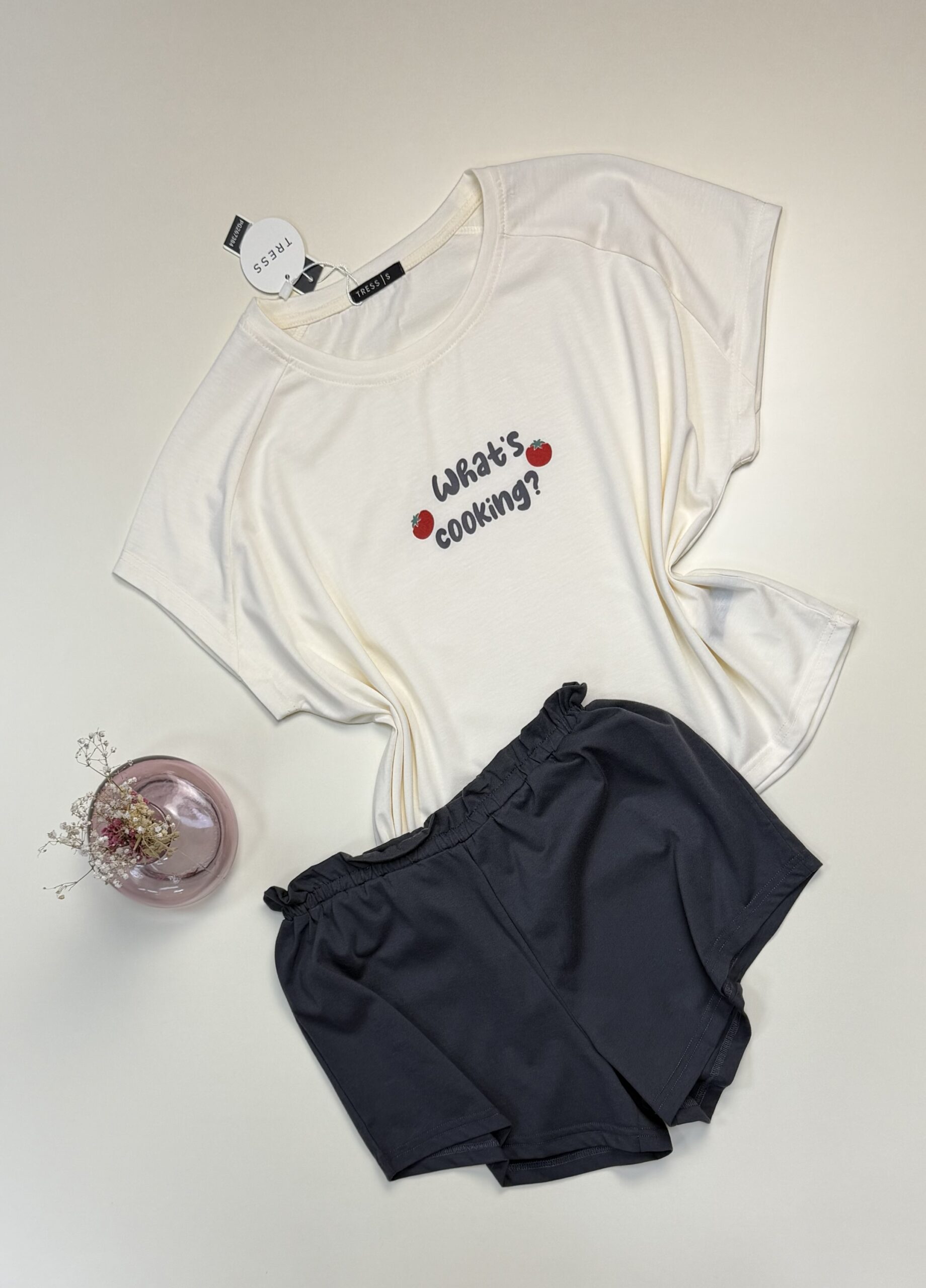 Pyjama short haut demi manche en coton " Blanc " -TRESS- – Image 3