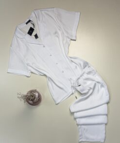 Pyjama boutonné en satin haut demi manche "Blanc" -TRESS-